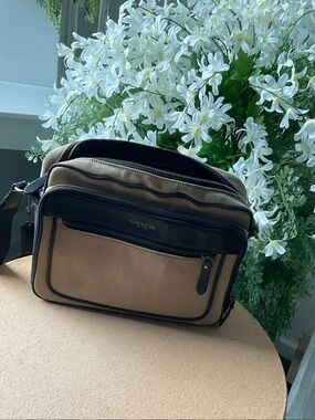 Coach Men’s Tan and Black Canvas Messenger Bag